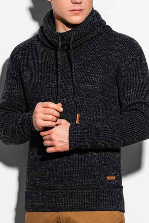 Men's Drawstring Stand Collar Long Sleeve Knit Sweater