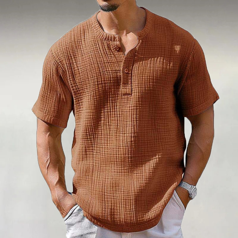 Einfarbiges Hemd mit halben Knöpfen für Herren