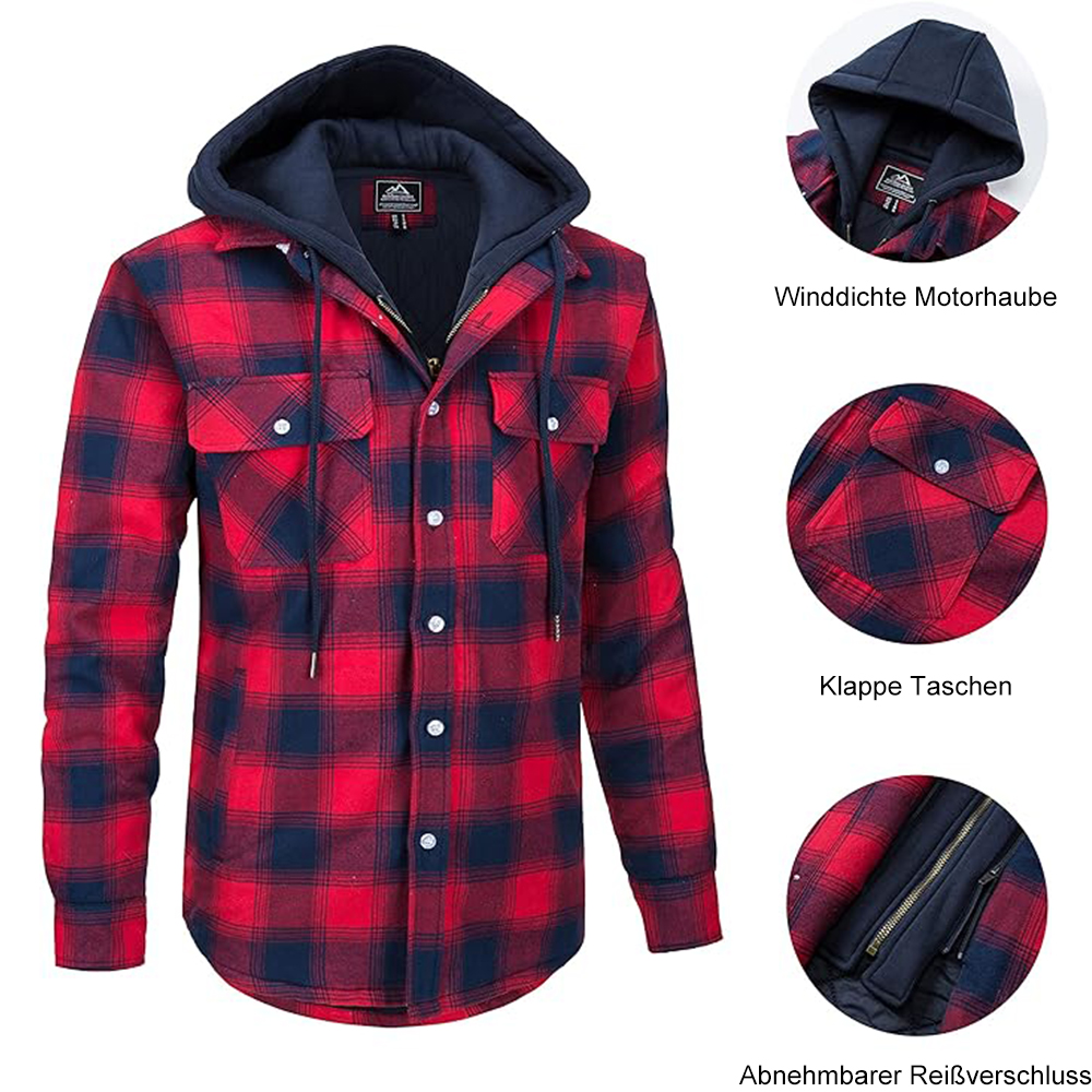 Ricemly Neue abnehmbare karierte Kapuzenjacke für Herren