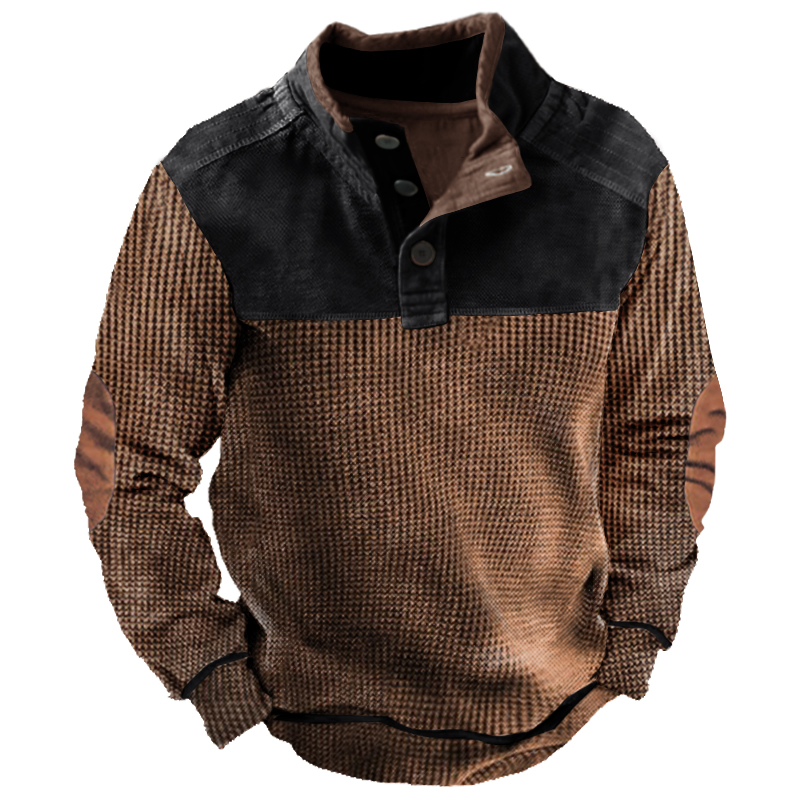 Men's Training Colorblock Waffle Lapel Sweatshirt