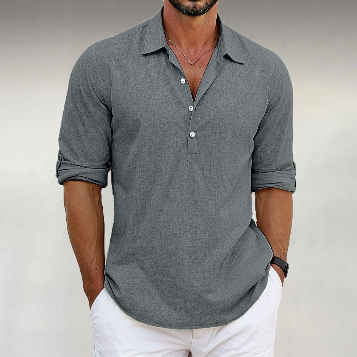 Lässige Langarmhemden für Herren mit Umlegekragen und Knöpfen