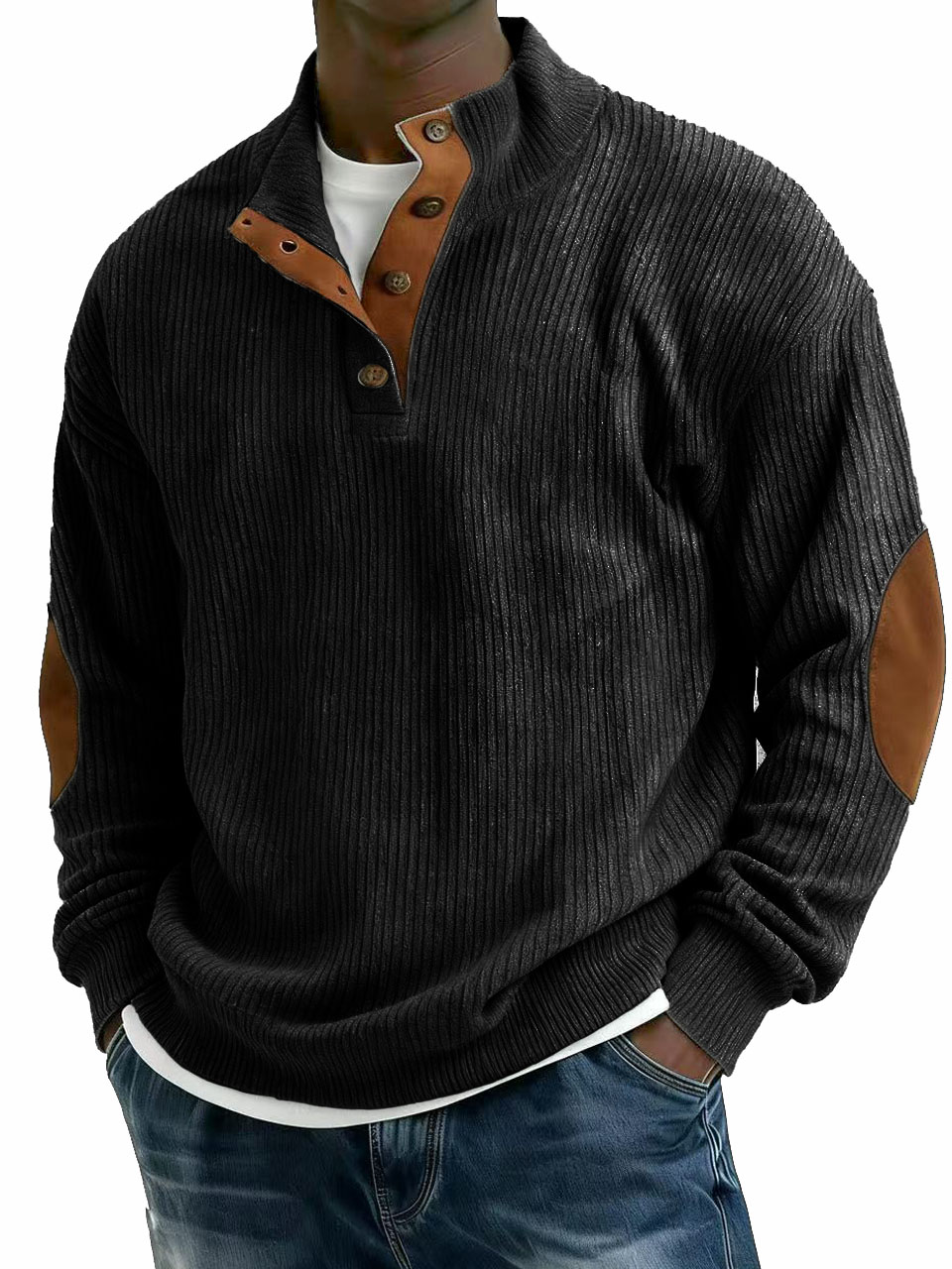 Men's Stylish Casual Corduroy Fabric Stand-up Collar Long-sleeved Sweatshirt