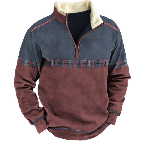 Winter-Sweatshirt mit kontrastierendem Aztec-Viertelreißverschluss für Herren