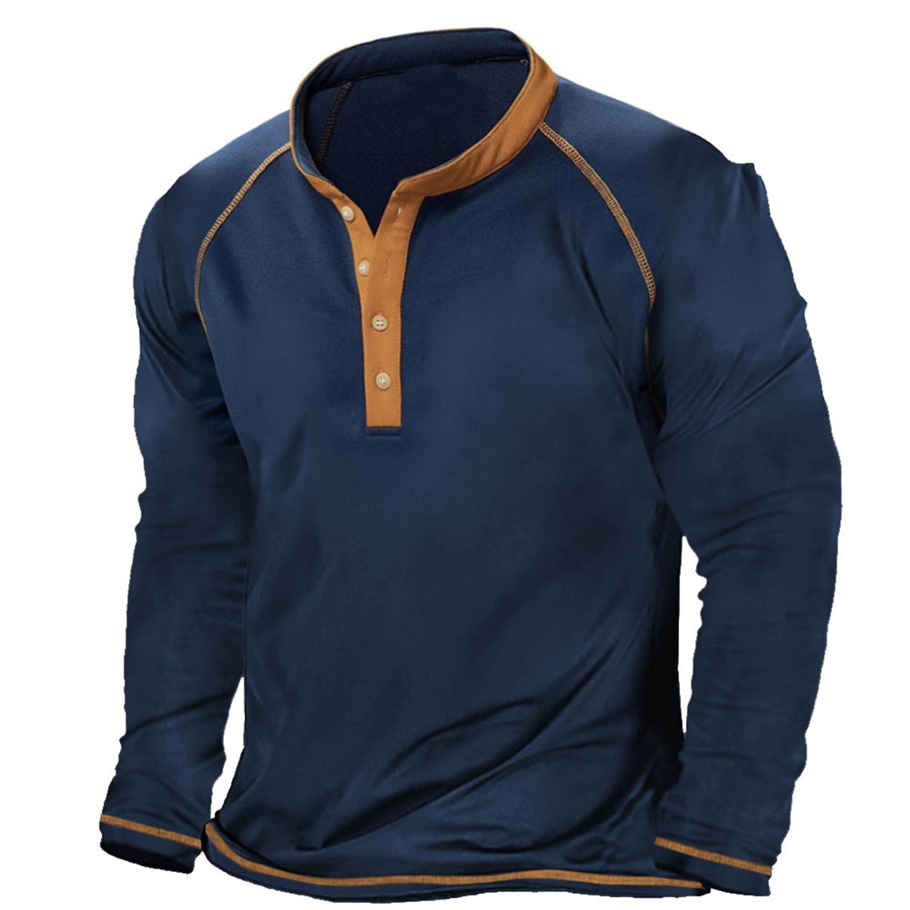 Men's Vintage Colorblock Henley Long Sleeve T-Shirt