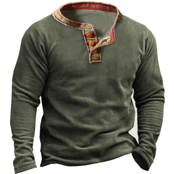 Men's Outdoor Polar Fleece Comfortable Retro Henley Collar Sweatshirt