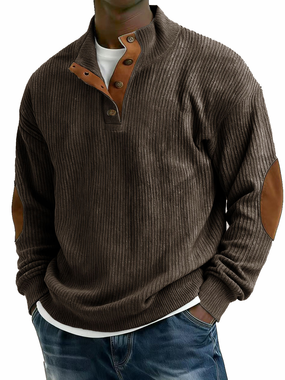 Men's Stylish Casual Corduroy Fabric Stand-up Collar Long-sleeved Sweatshirt