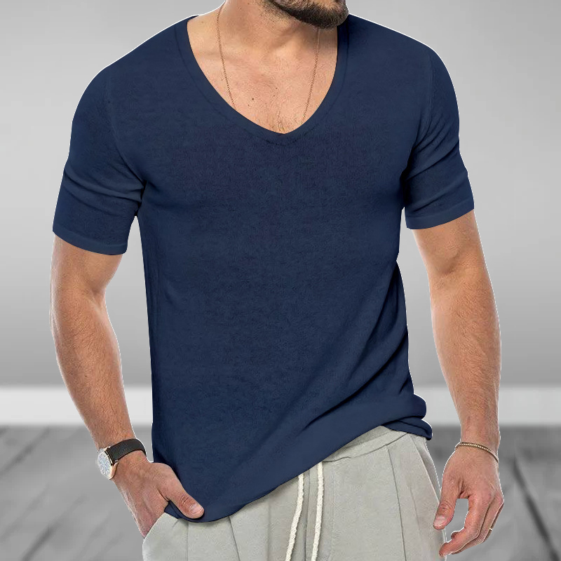 Men's Basic Solid Color V Neck Slim Fit T-shirt