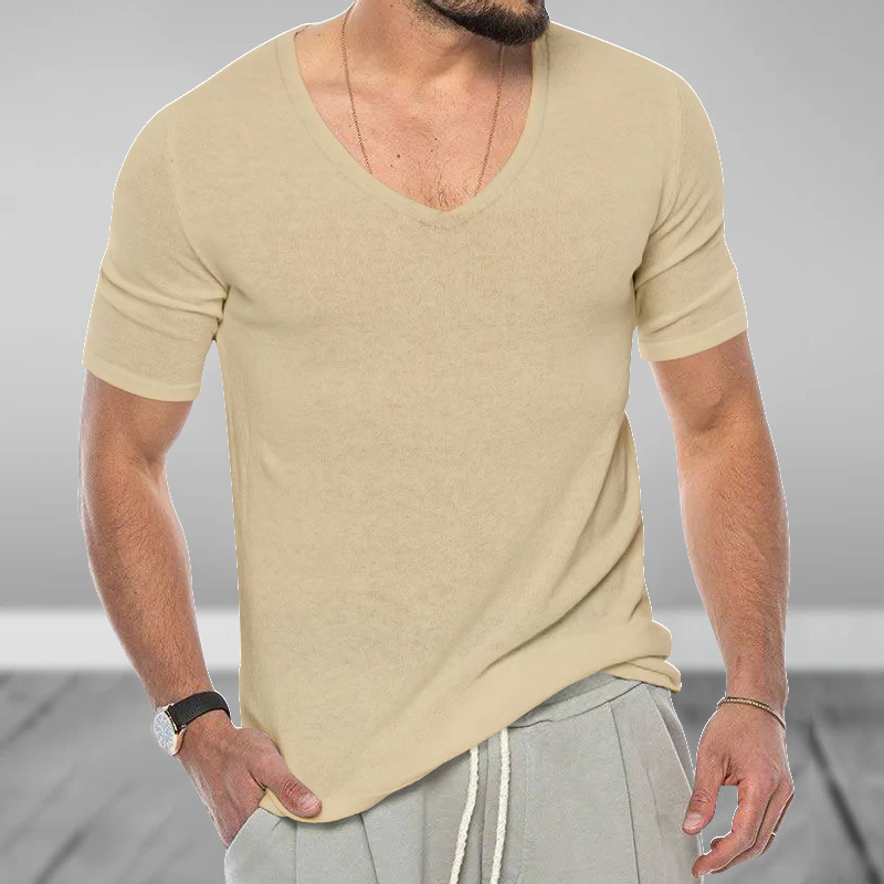 Men's Basic Solid Color V Neck Slim Fit T-shirt