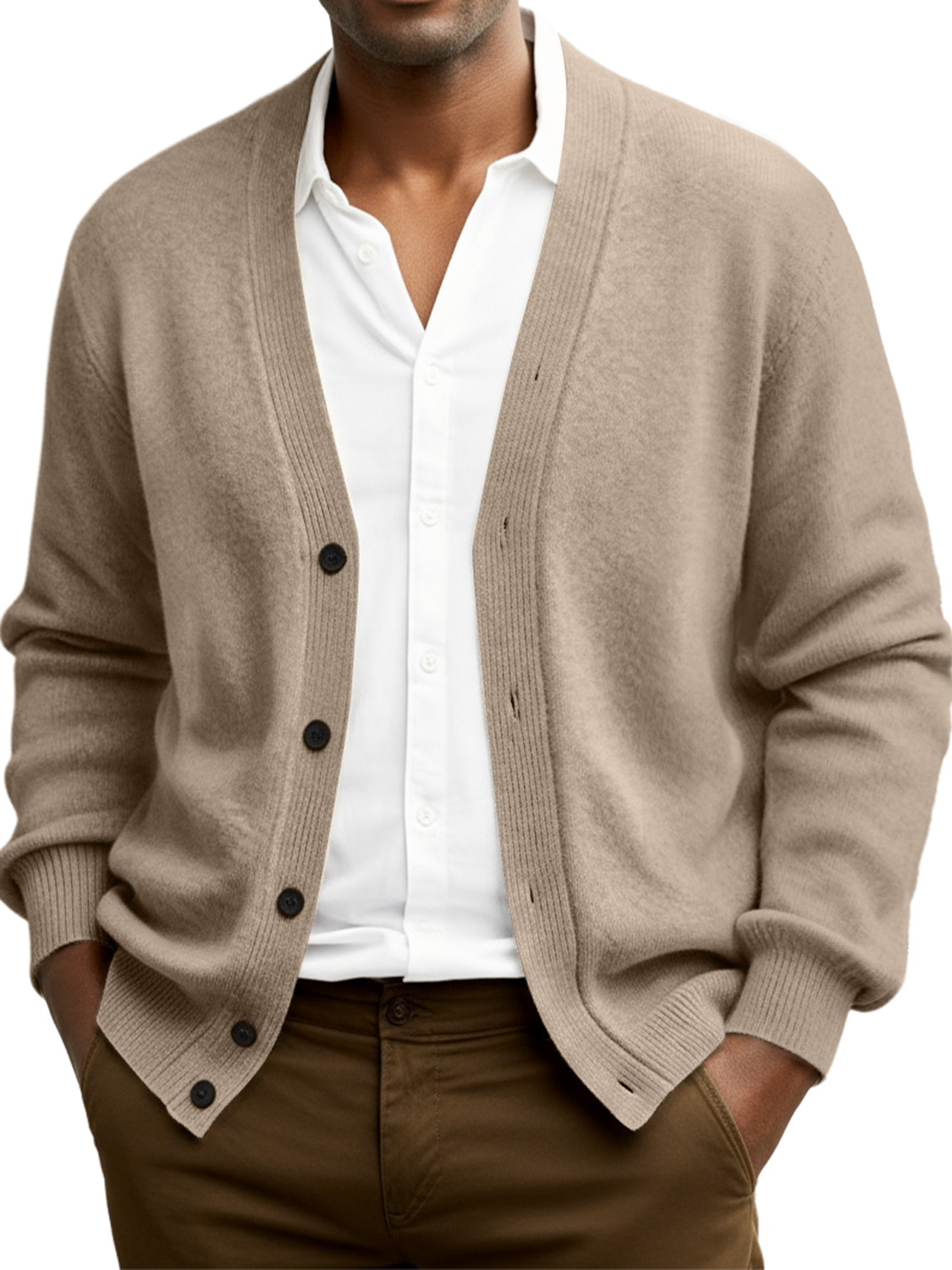 Lässiger, lockerer Kaschmir-Cardigan für Herren mit einreihiger Knopfleiste
