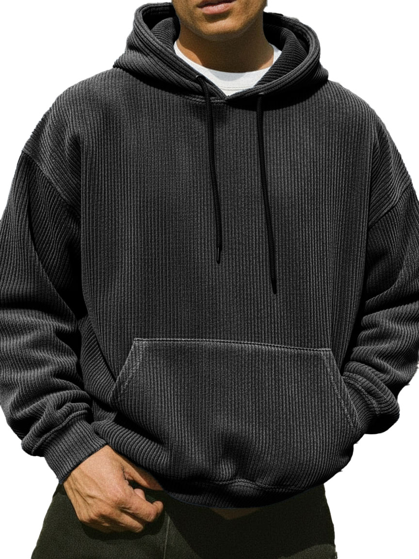 Men's Stylish Street-style Ribbed Corduroy Fabric Pocket Hooded Sweatshirt