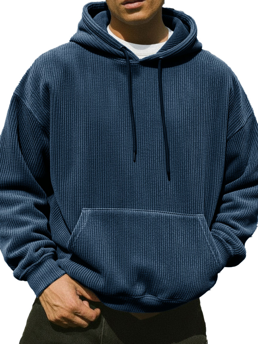 Men's Stylish Street-style Ribbed Corduroy Fabric Pocket Hooded Sweatshirt