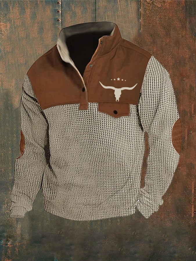 Men's Retro Western Corn Button Stand Collar Sweatshirt