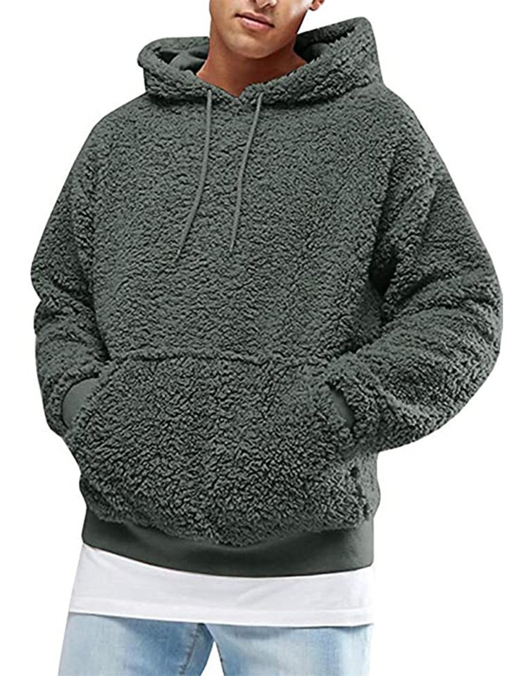 Autumn and Winter Men's Plush Velvet Padded Hooded Men's Sweater
