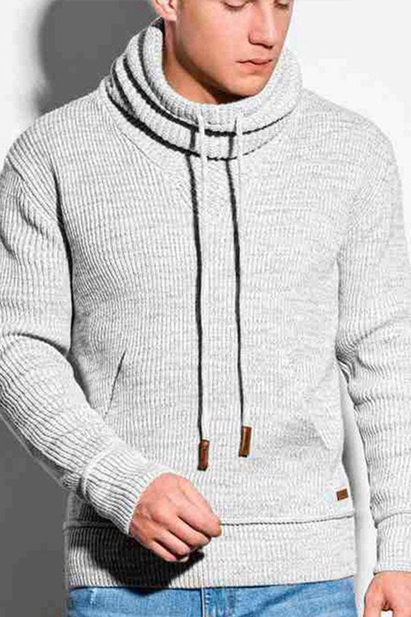 Men's Drawstring Stand Collar Long Sleeve Knit Sweater