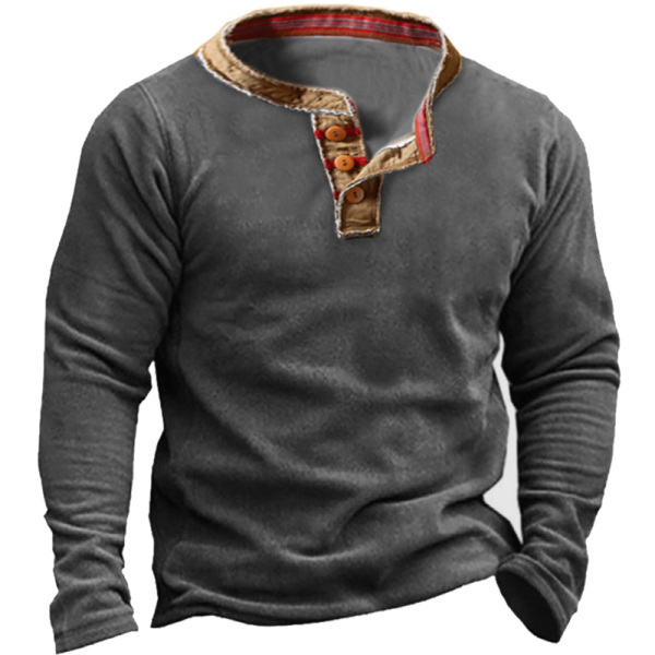 Men's Outdoor Polar Fleece Comfortable Retro Henley Collar Sweatshirt