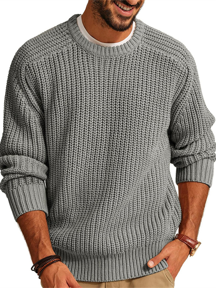 Men's Sweater Sports Loose Plaid Plunge Sleeve Sweater Round Neck Pullover Casual Long Sleeve Men's Knitwear