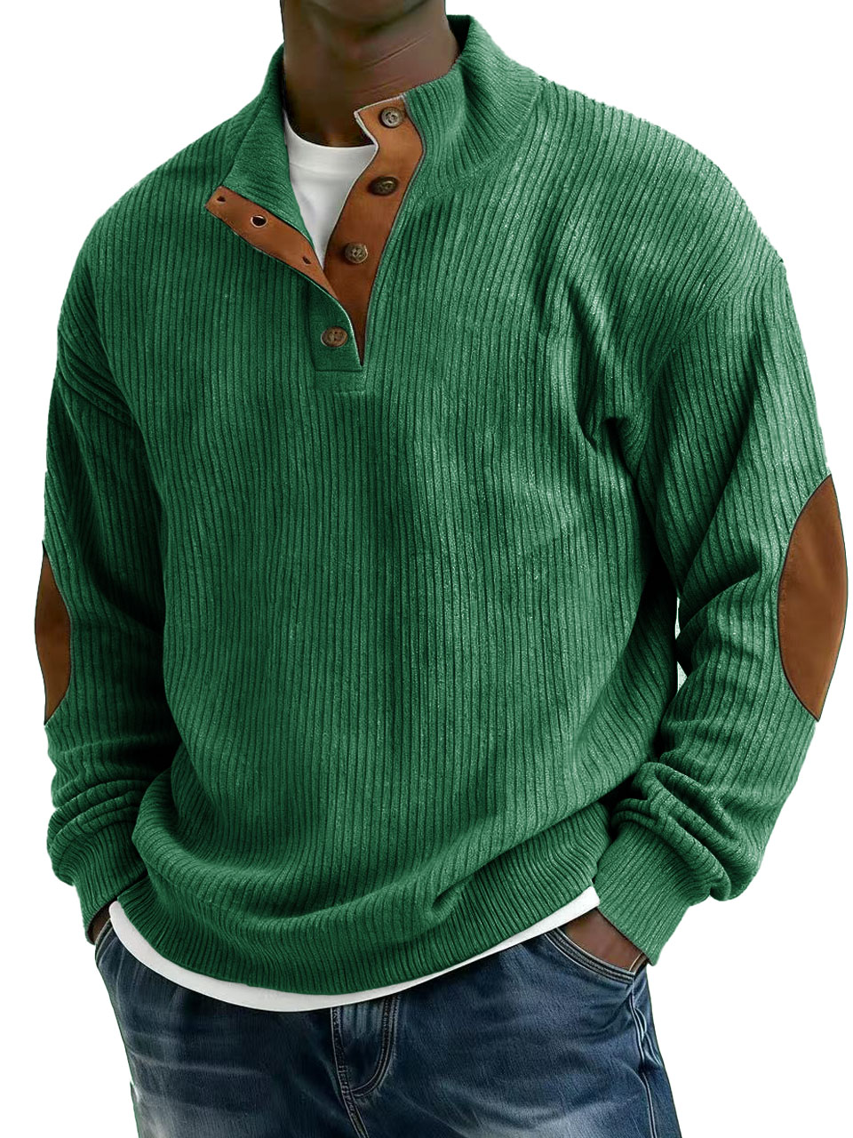 Men's Stylish Casual Corduroy Fabric Stand-up Collar Long-sleeved Sweatshirt