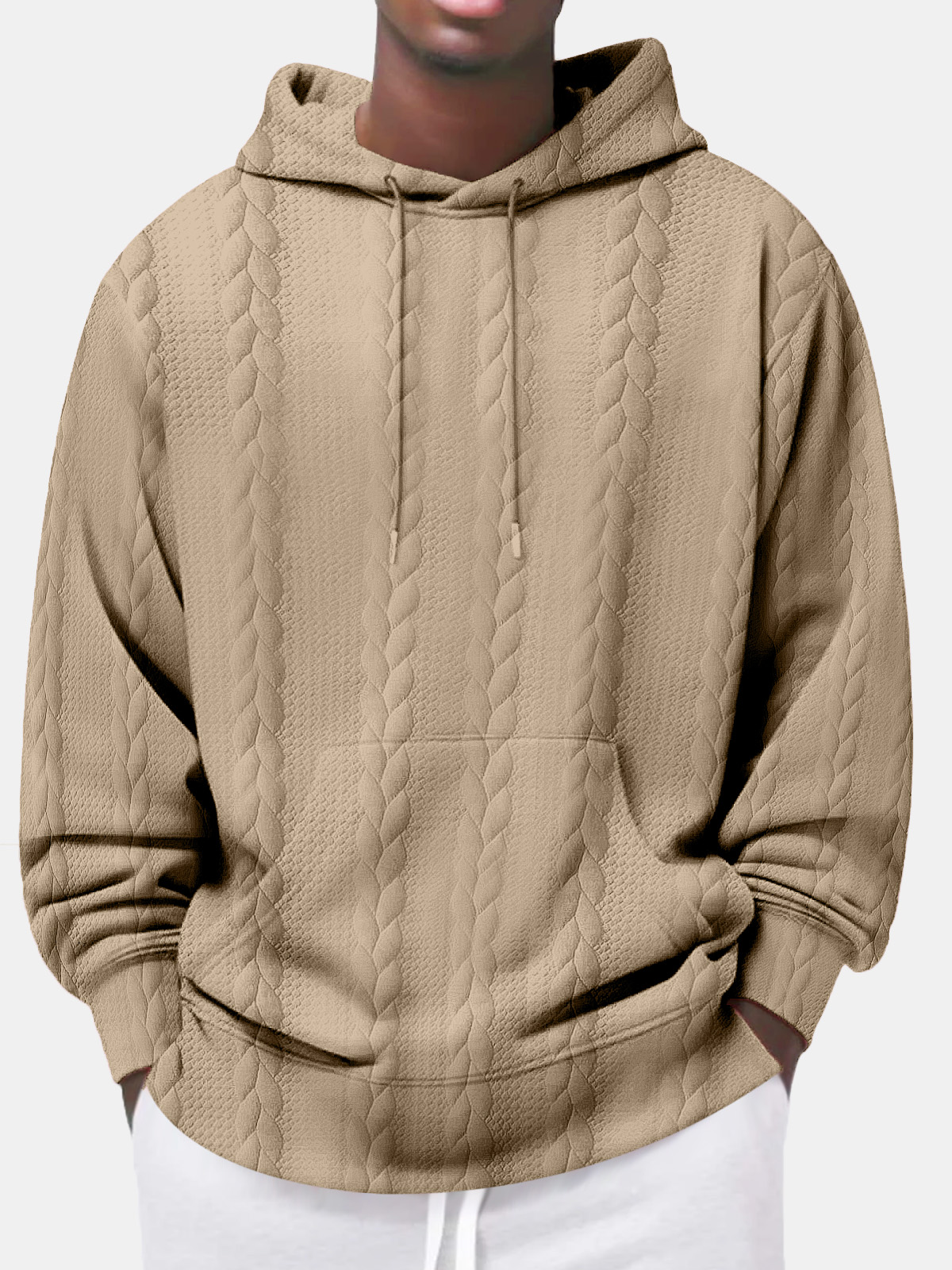 Men's Autumn Casual Solid Color Jacquard Comfortable Hooded Long-sleeved Sweatshirt