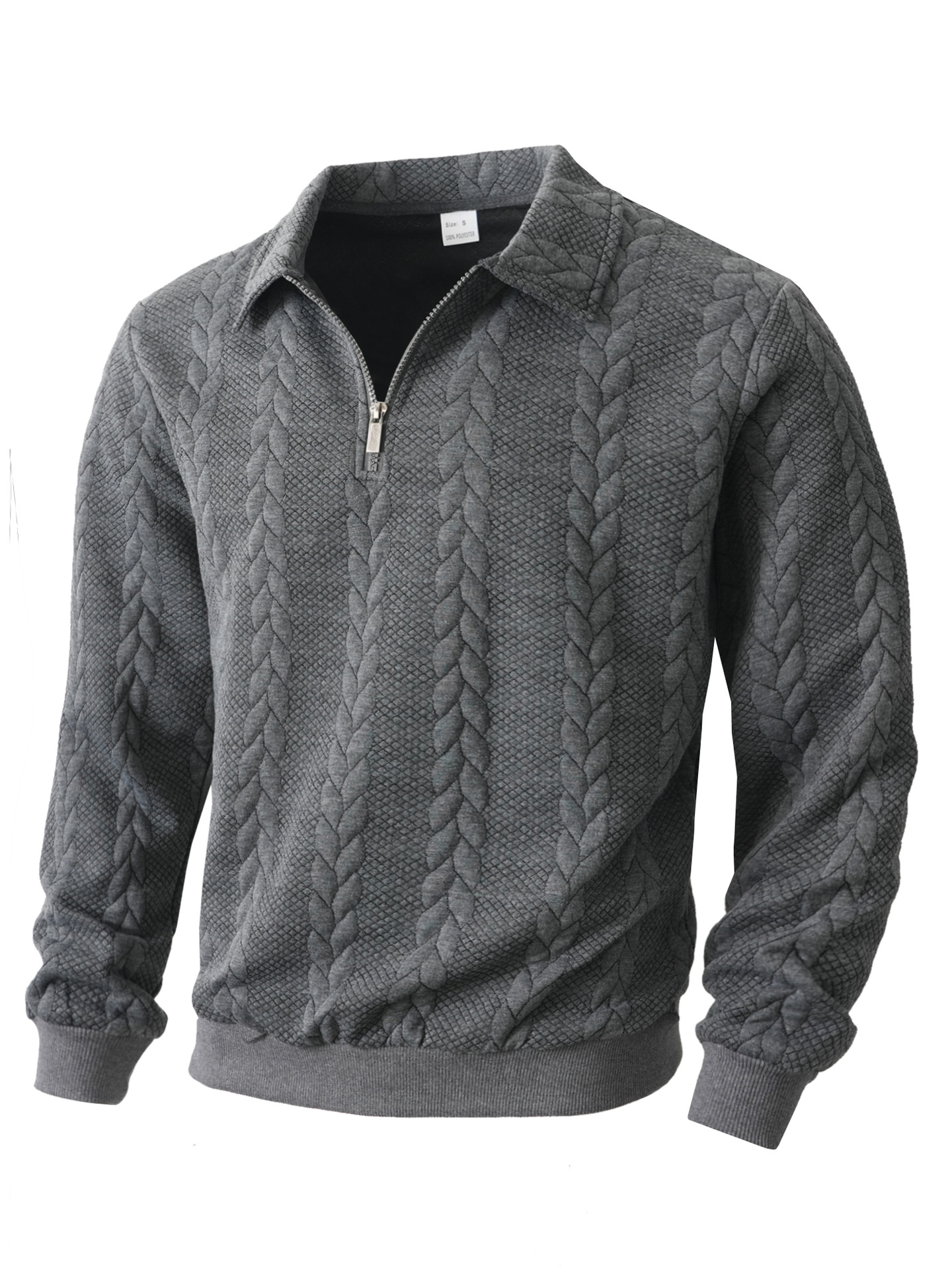 Men's Casual Comfortable Jacquard Turn-Down Collar Quarter Zips Long Sleeve Sweatshirt