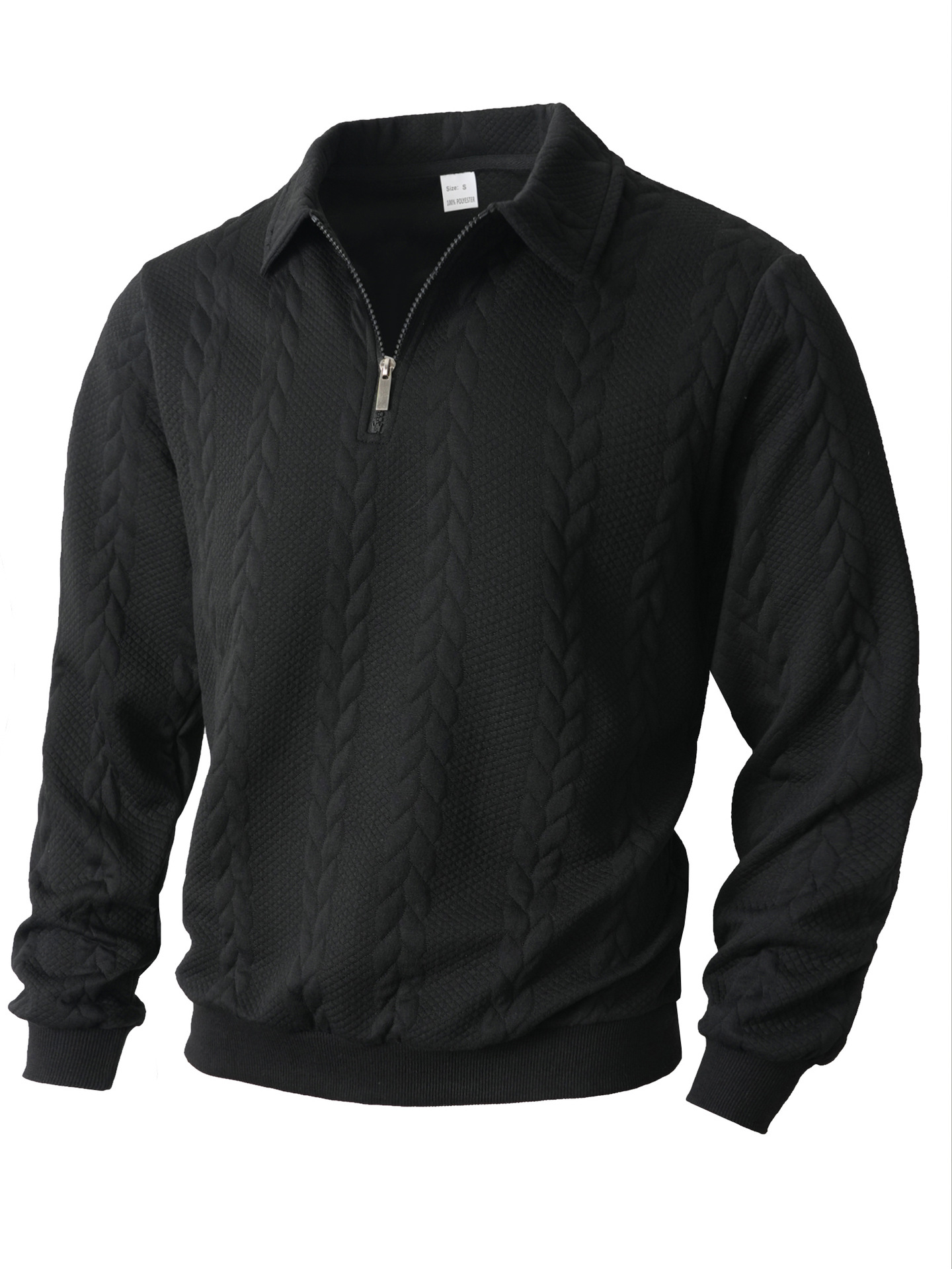 Men's Casual Comfortable Jacquard Turn-Down Collar Quarter Zips Long Sleeve Sweatshirt