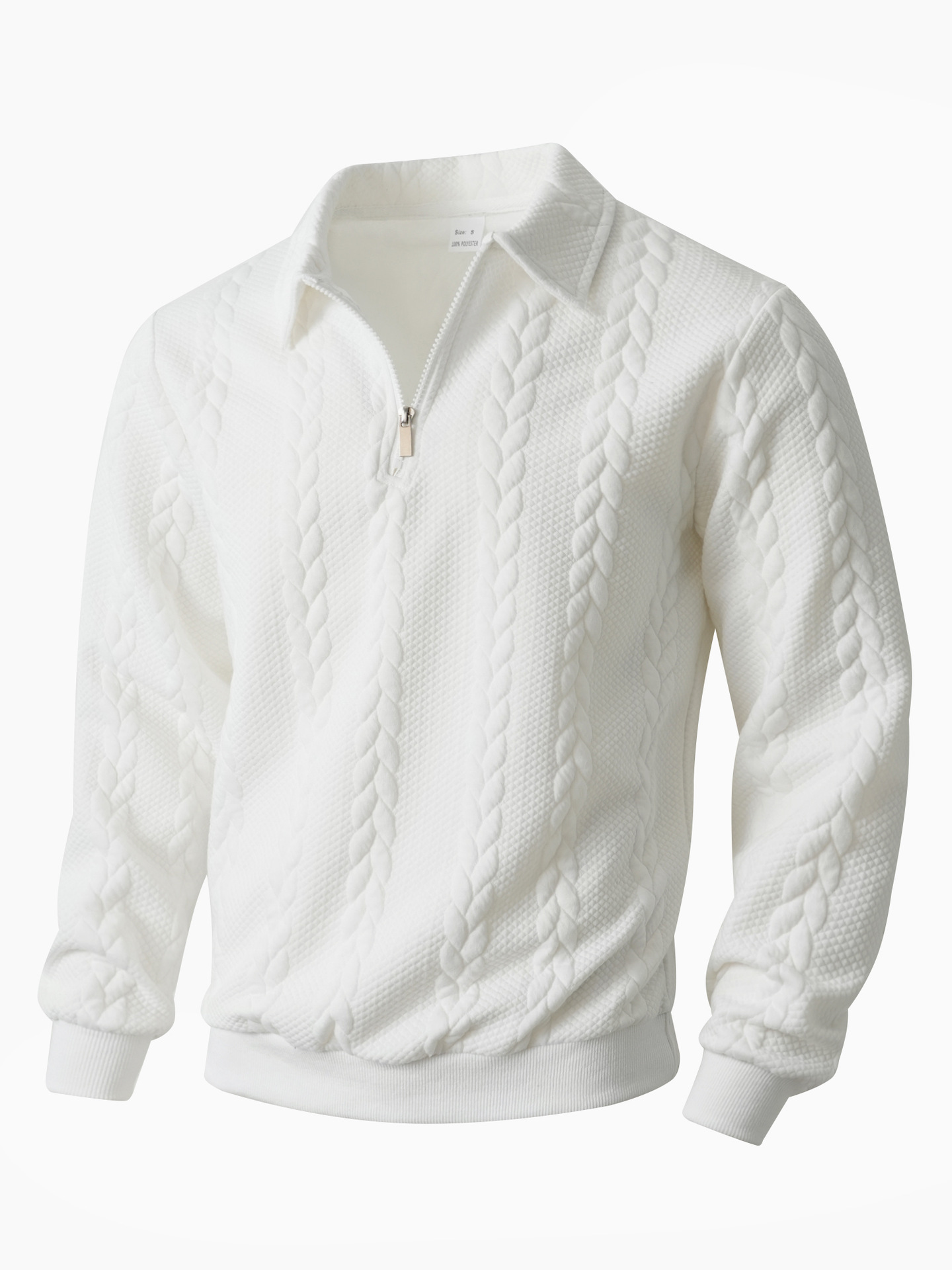 Men's Casual Comfortable Jacquard Turn-Down Collar Quarter Zips Long Sleeve Sweatshirt