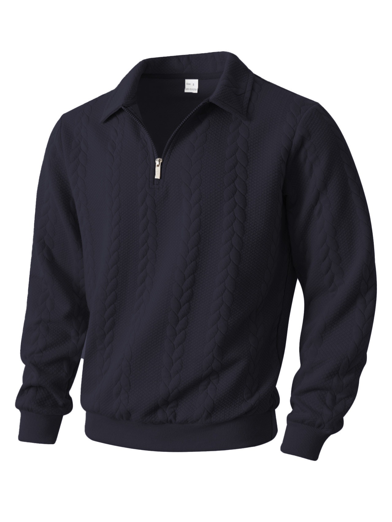Men's Casual Comfortable Jacquard Turn-Down Collar Quarter Zips Long Sleeve Sweatshirt