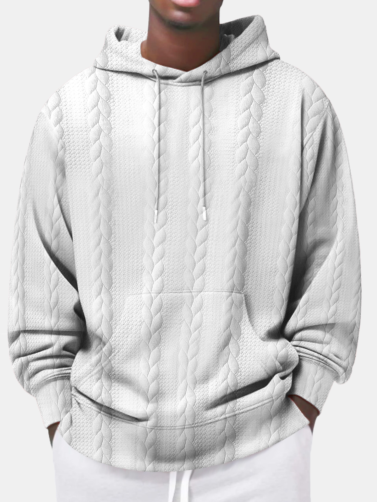 Men's Autumn Casual Solid Color Jacquard Comfortable Hooded Long-sleeved Sweatshirt