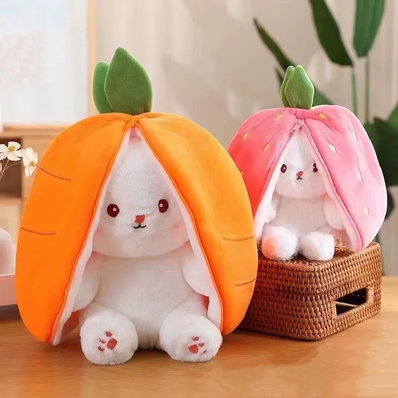Erdbeerhase Karottenhase Plüschtier Süßes Verwandelbares Kaninchen