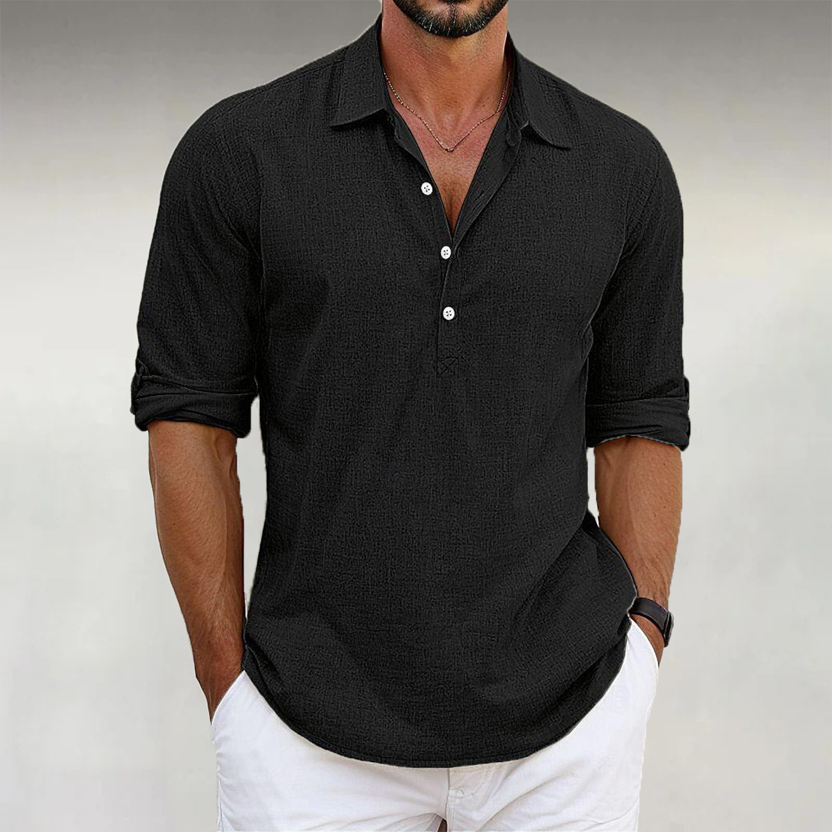 Lässige Langarmhemden für Herren mit Umlegekragen und Knöpfen