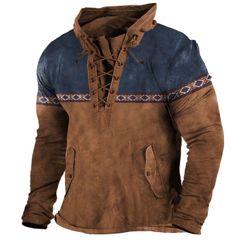 Azteken-Western-Cowboy-Henley-Shirt für Herren