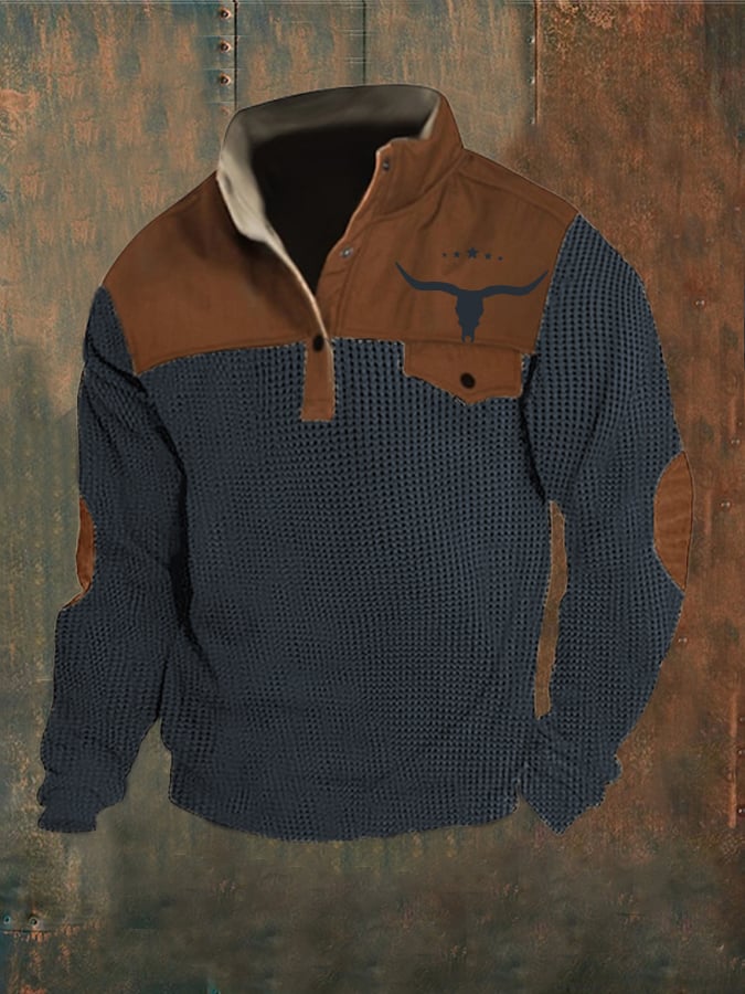 Men's Retro Western Corn Button Stand Collar Sweatshirt