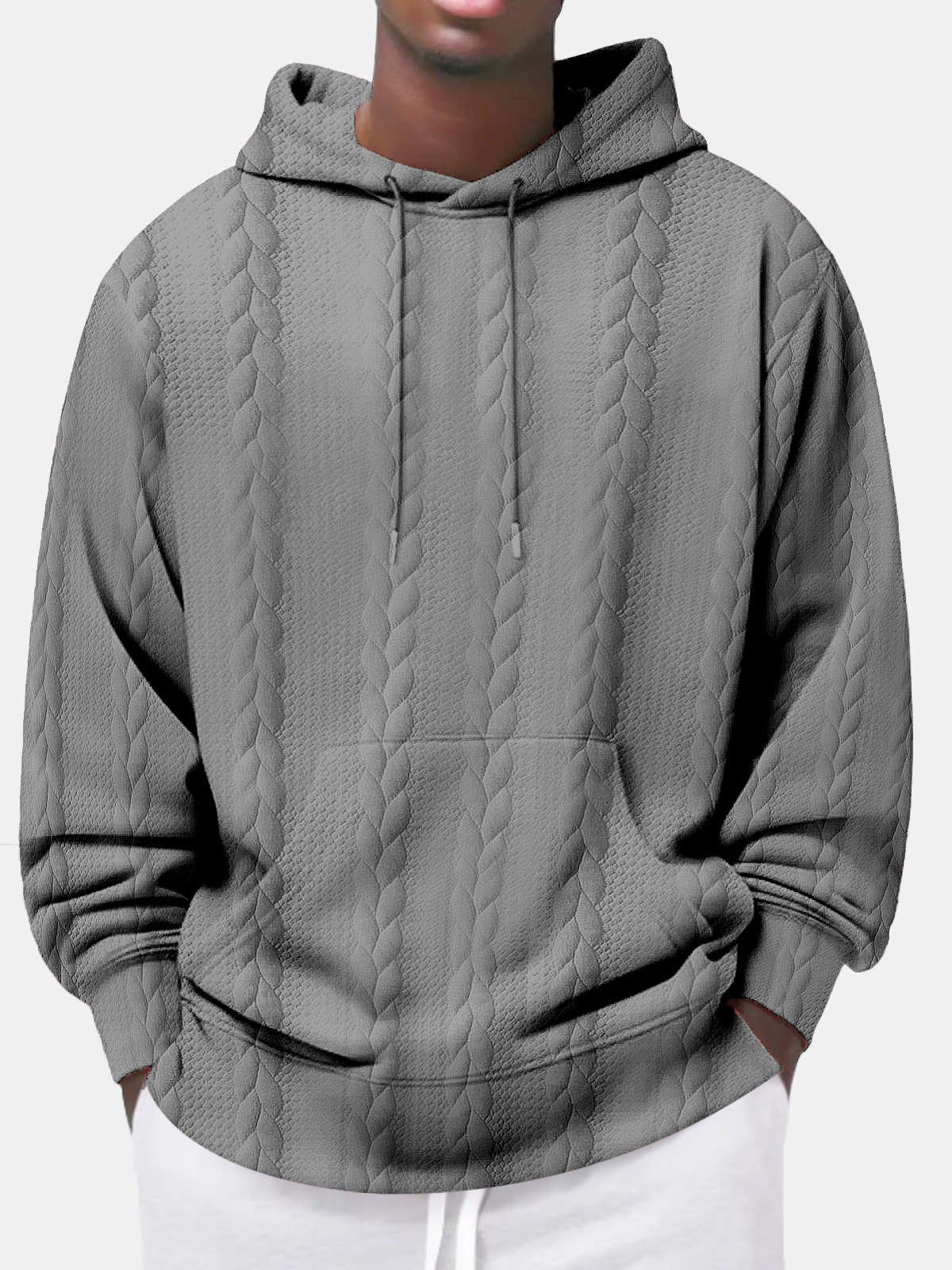 Men's Autumn Casual Solid Color Jacquard Comfortable Hooded Long-sleeved Sweatshirt