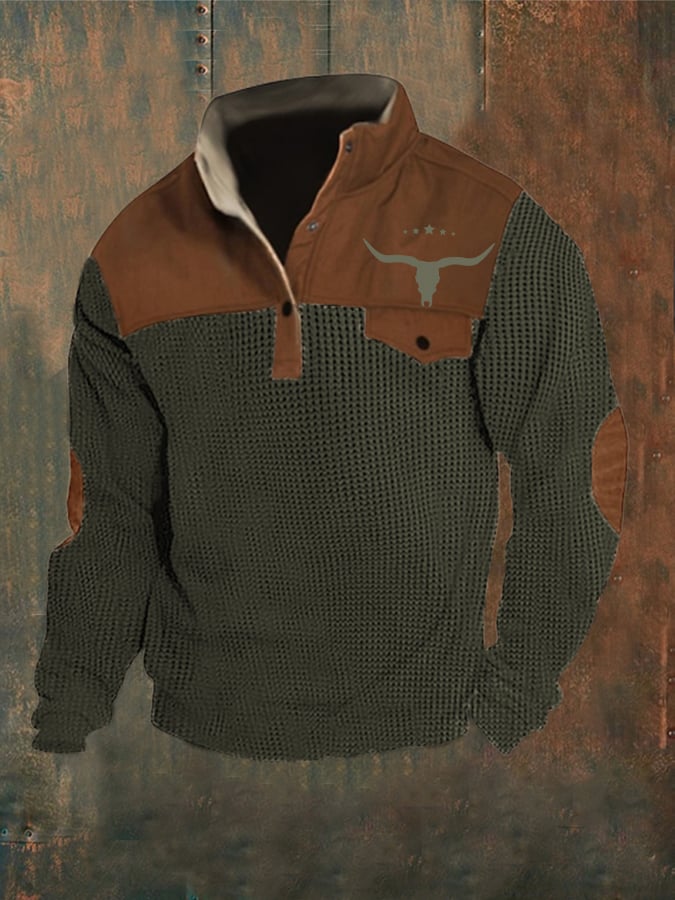Men's Retro Western Corn Button Stand Collar Sweatshirt