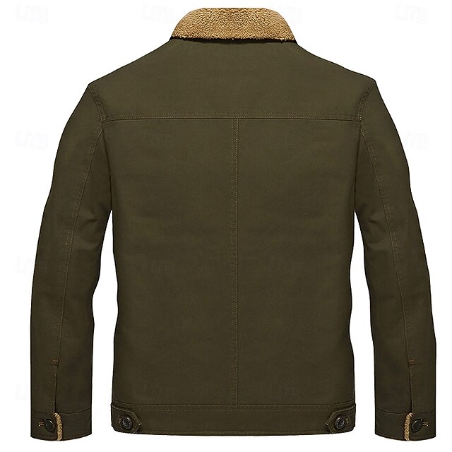 Men's Embroidered Fleece Jacket Cargo Jacket merican US Flag Print Turndown Collar Long Sleeve Military Tactical Jacket Vintage Thermal Warm Winter Outwear Multiple Pockets Button Front Cotton Coat