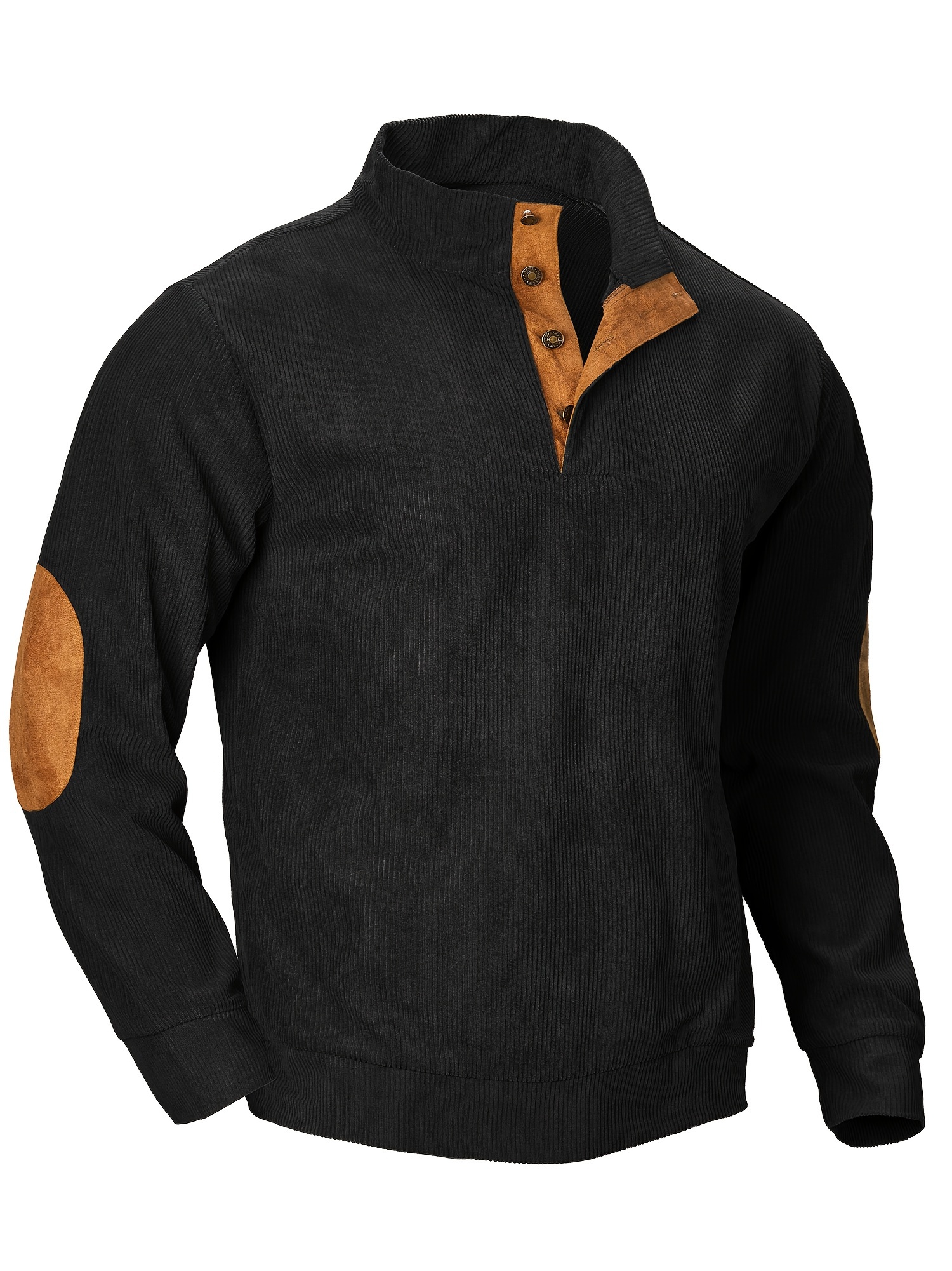 Corduroy Men's Casual Retro Stand Collar Thick Long Sleeve Henry Shirt,