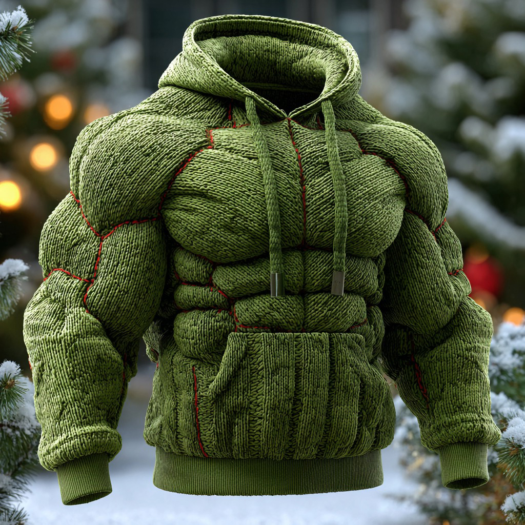 Line Art Knitted Warm Men's Hooded Sweater