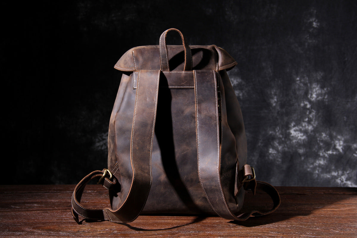 well made distressed leather back pack