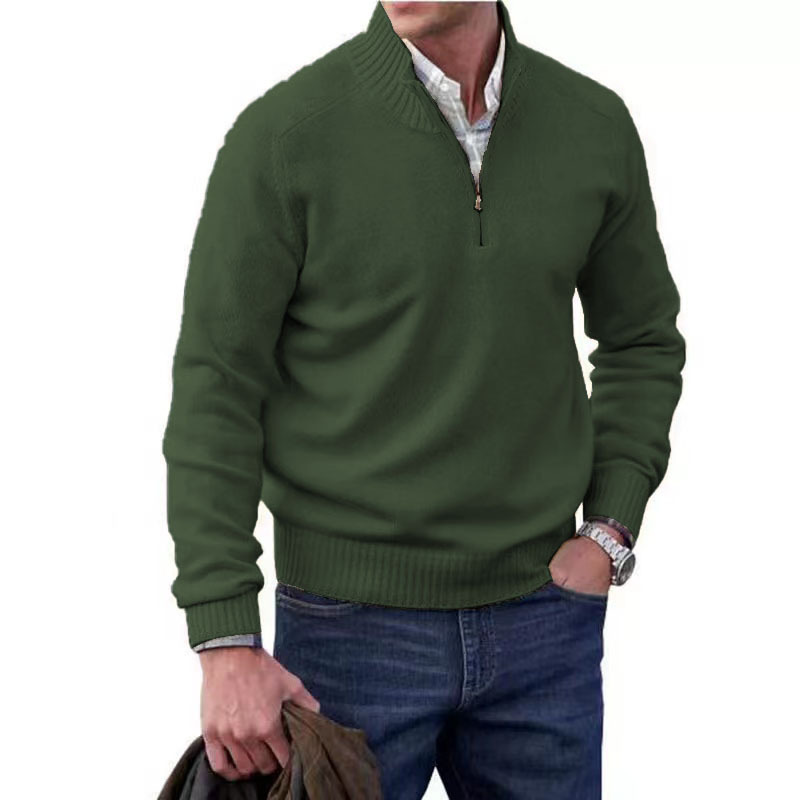 Men's Stand Collar Zipper Cashmere Basic Sweater
