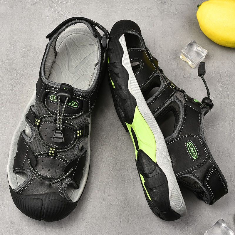 Sinarey  Men's Sandals Arch Support Casual Genuine Leather Summer Outdoor Beach Fisherman Sandals
