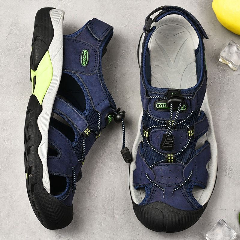 Sinarey  Men's Sandals Arch Support Casual Genuine Leather Summer Outdoor Beach Fisherman Sandals