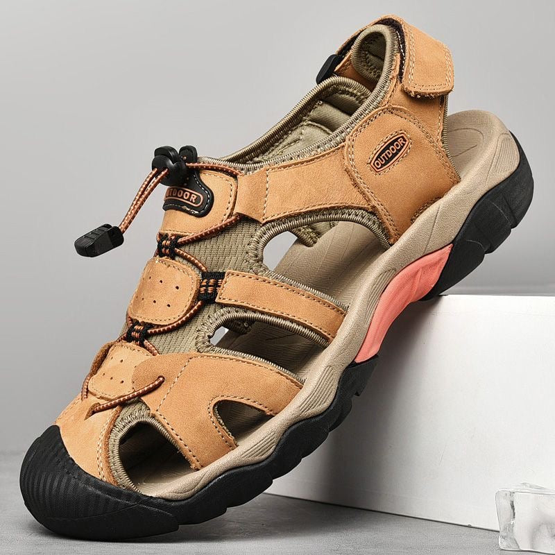 Sinarey  Men's Sandals Arch Support Casual Genuine Leather Summer Outdoor Beach Fisherman Sandals