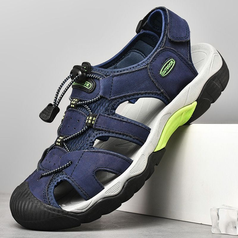 Sinarey  Men's Sandals Arch Support Casual Genuine Leather Summer Outdoor Beach Fisherman Sandals