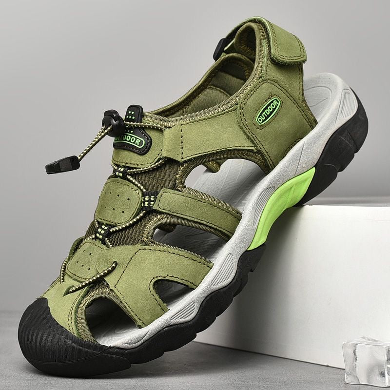 Sinarey  Men's Sandals Arch Support Casual Genuine Leather Summer Outdoor Beach Fisherman Sandals