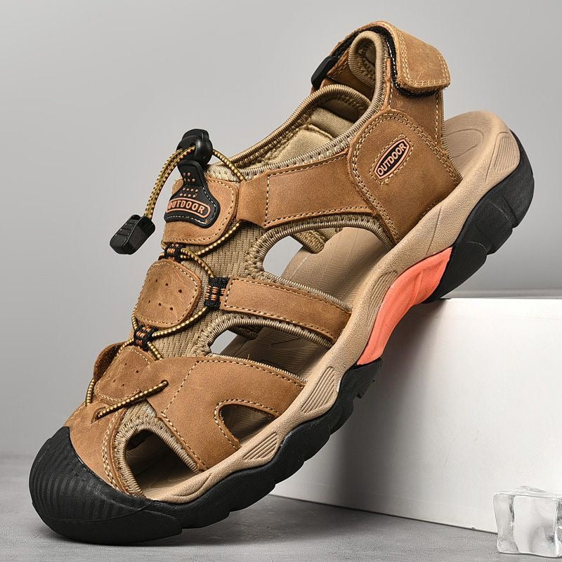 Sinarey  Men's Sandals Arch Support Casual Genuine Leather Summer Outdoor Beach Fisherman Sandals