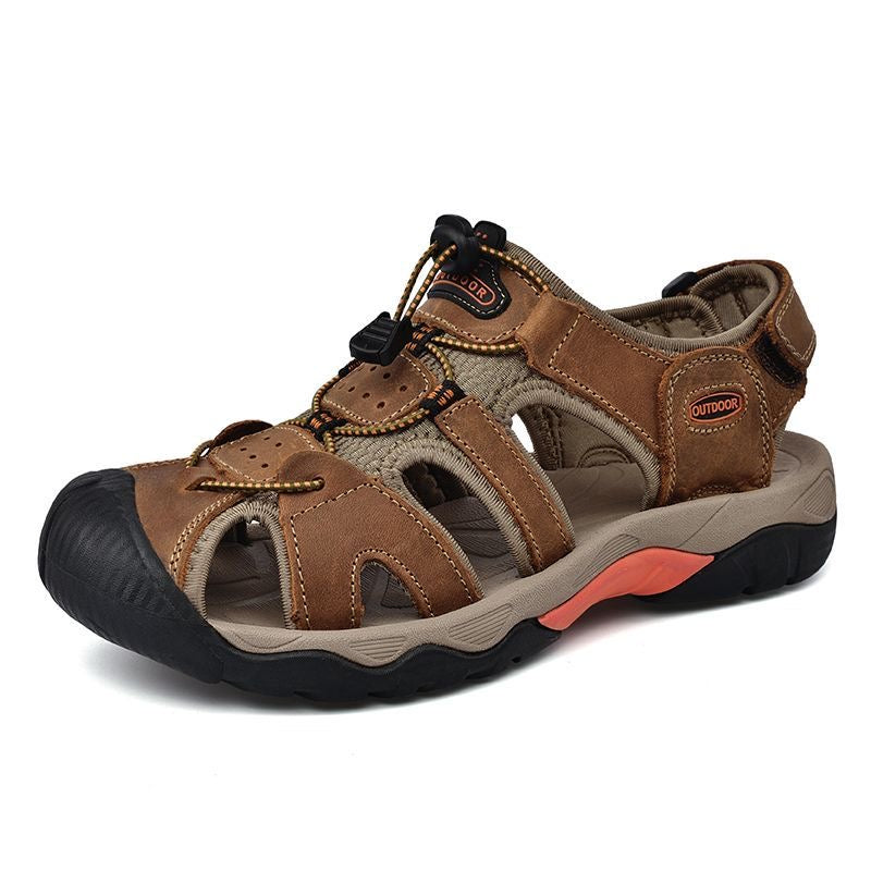 Sinarey  Men's Sandals Arch Support Casual Genuine Leather Summer Outdoor Beach Fisherman Sandals