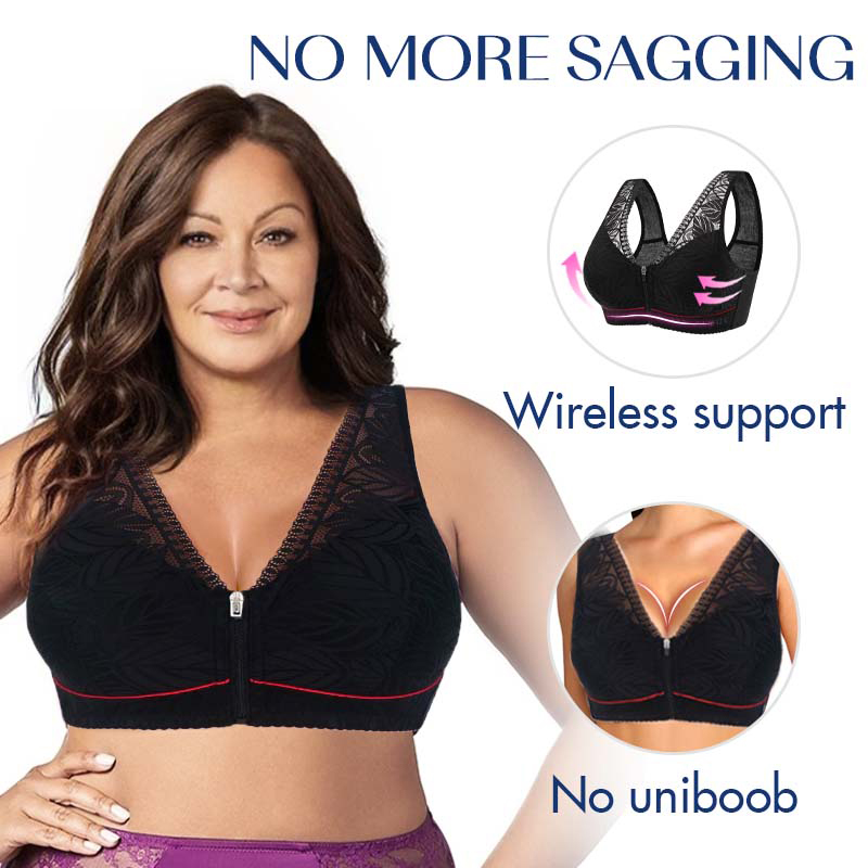 Plus Size Nature Cotton Wireless Zipper Front Button Bra