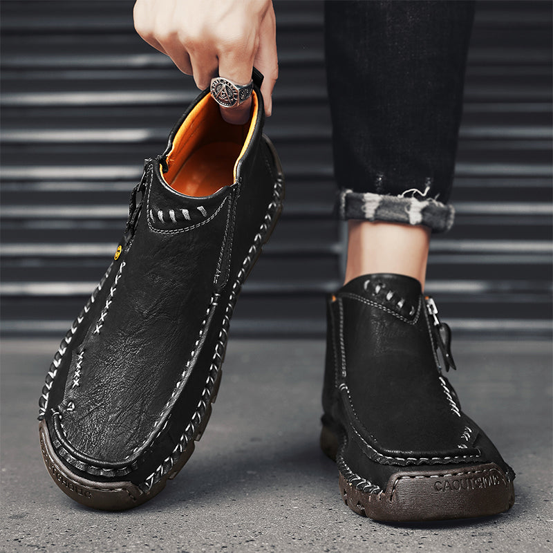 (⏰Last Day 70% OFF🔥)Men's Top-Quality Motorcycle Boots Hand-Stitched Genuine Leather Boots-Wide Toe, Waterproof， Anti-Slip， Anti-Sprain，Suitable for Work, Driving, Hiking