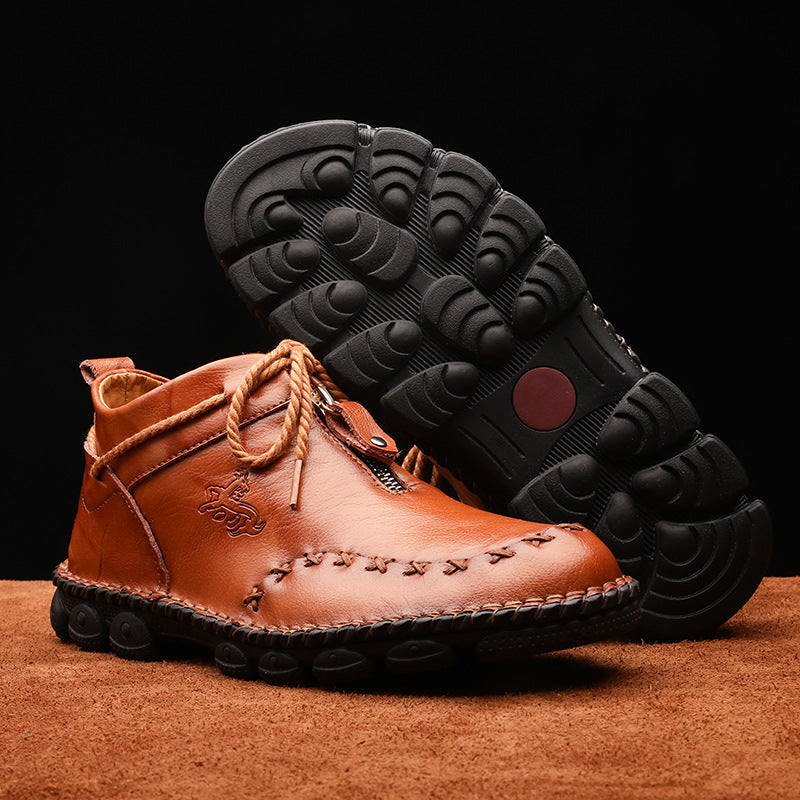 Men's British high top round toe zipper handmade shoes