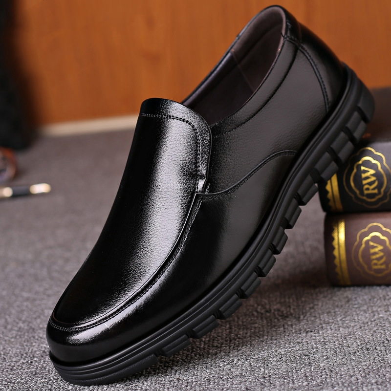 Men's Genuine Leather Slip-on Warm Winter Plush Soft Insole Casual Business Shoes