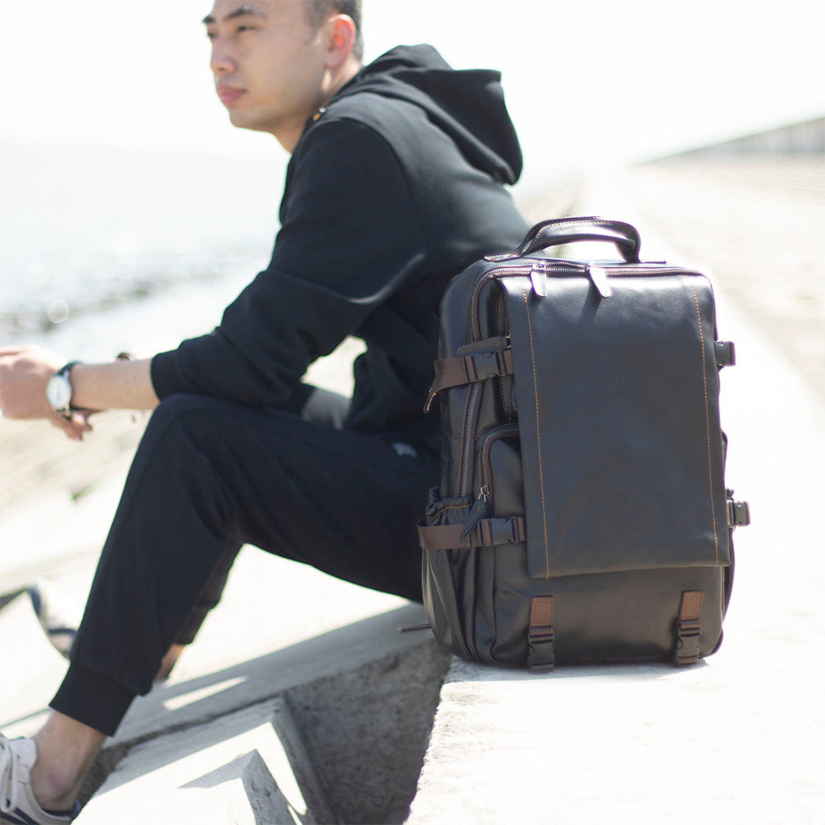 mens large leather backpack